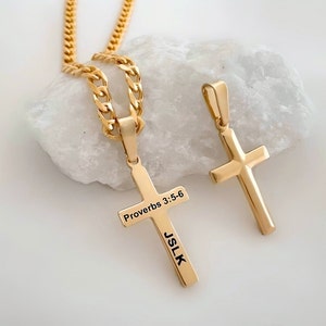 Engraved Gold Cross. 14k Gold Over Sterling Silver Cross necklace. Personalized Name, verse, date Customized Small Gold Cross. 5141