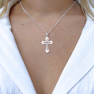 Sterling silver Greek Orthodox Cross Necklace Flat Cut Lightweight Cross. choose Italian chain. 5134