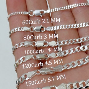 Solid 925 Sterling Silver Curb Chain Necklace Thick Chains For Men 18 to 28 Delicate Chain For women. Chains For Kids Babies 1415 image 5
