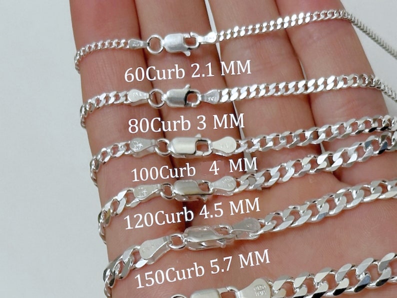 Solid 925 Sterling Silver Curb Chain Necklace Thick Chains For Men 18 to 28 Delicate Chain For women. Chains For Kids Babies 1415 image 5