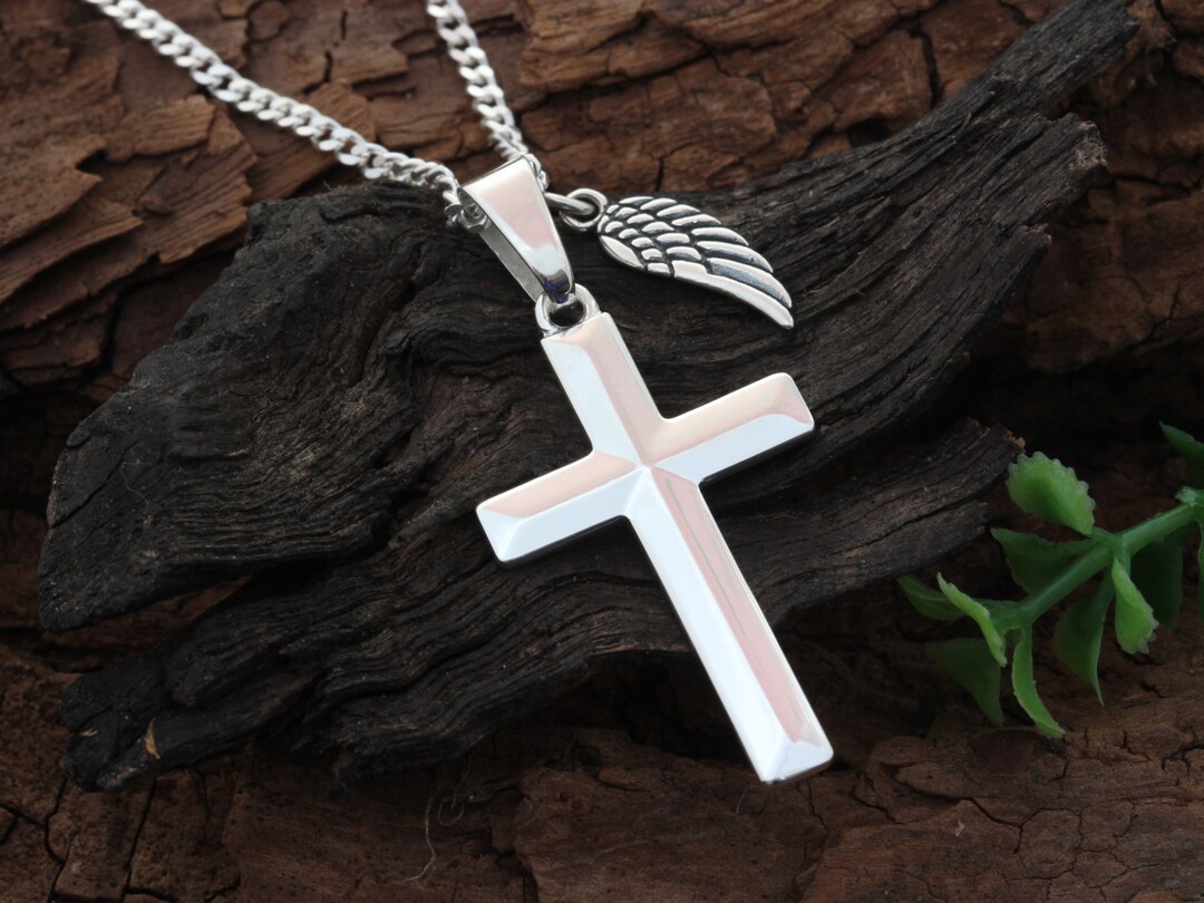 Personalized Sterling Silver Cross Necklace Wing Cross. Etsy