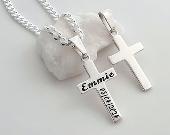 Girls Cross Necklace • Sterling Silver Personalized Cross Necklace • First Communion Gift. Baptism Gift Ideas. 5118