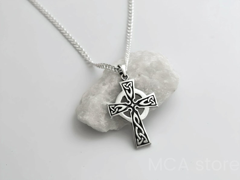 Mens Celtic cross necklace, sterling silver mens irish jewelry, mens Cross jewelry, mens Celtic Cross . Unisex jewelry. 5261 image 7