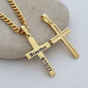 Engraved Gold Cross. 14k Gold Cross necklace. Women Cross necklace Customized Gold Over Sterling Silver Cross. Girl Engraved gold Cross.5099