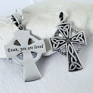 Sterling silver Engraved Celtic cross Necklace. Personalized Irish sterling silver Engraved Cross necklace. UNISEX Cross. Choose chain 2169