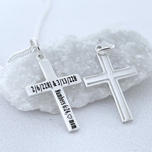 925 Sterling Silver Laser engraved Cross necklace Sterling Silver Cross. Teen Boy Cross Necklace Select Italian Chain. 5151