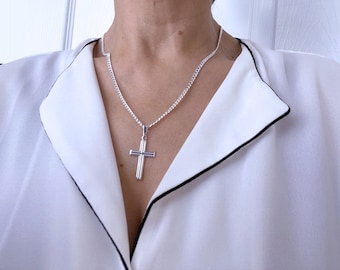 925 Sterling silver Cross Necklace. Women's Cross Necklace Jewelry, Engraving Not Included. Choose chain. 5152