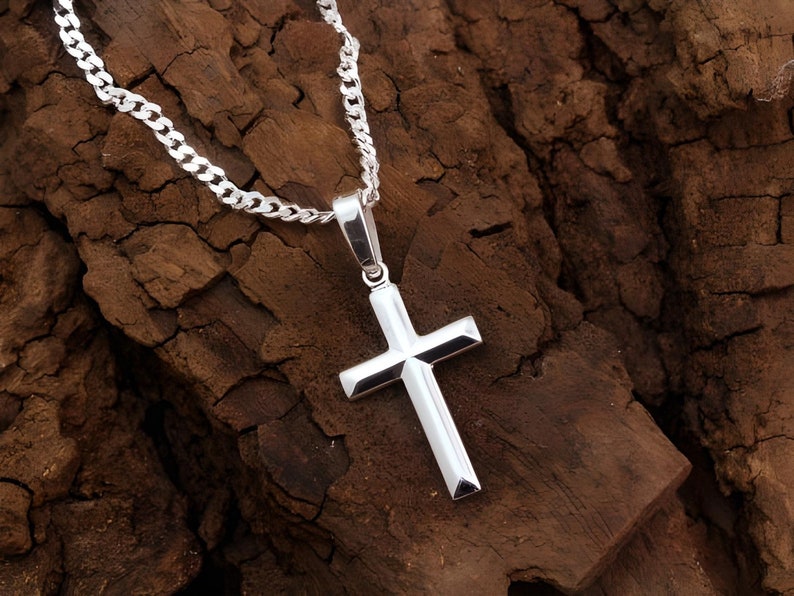 SMALL Sterling Silver Cross For Women. Sterling Silver Small Cross Necklace, Unisex Silver Cross. Cross Jewelry. Select Italian Chain. 5141 image 5