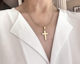 Gold Cross for Women. Classic Gold Cross Necklace. Thick layer of 14k Gold over Sterling Silver Cross. Unisex. Small Cross Choose Chain 5118