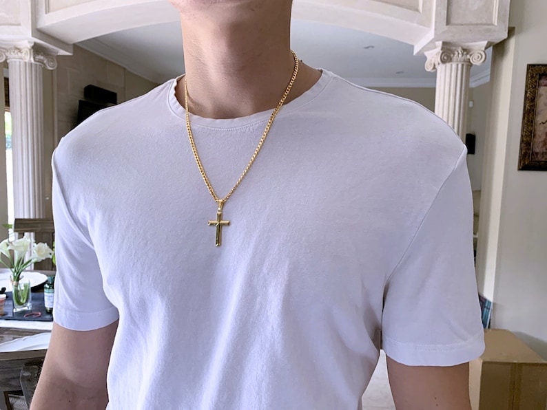 Engraved Gold Cross Necklace for Men. Personalized Engraved Etsy