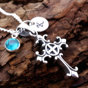 Sterling silver Orthodox Cross Pendant. 2 personalized charms, Select your chain.