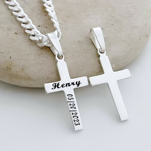 Boys Cross Necklace • Sterling Silver Personalized Cross Necklace • Baptism Gift • First Communion Gift. 5118