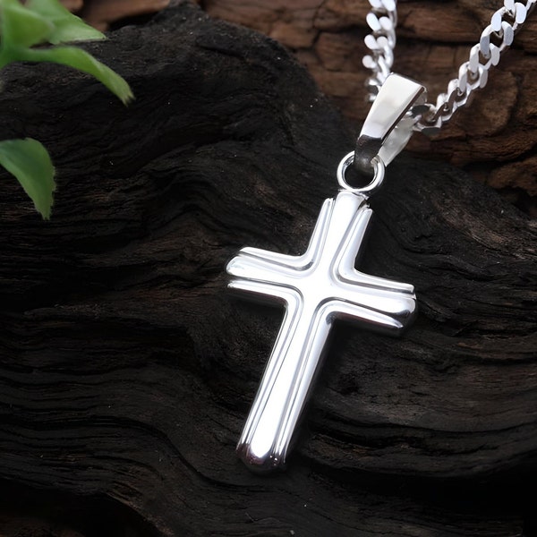 925 Cross for Boys with Chain, Girls Cross Necklace. Sterling Silver Small Cross Necklace. Baptism Gift, First communion Gift. 5144