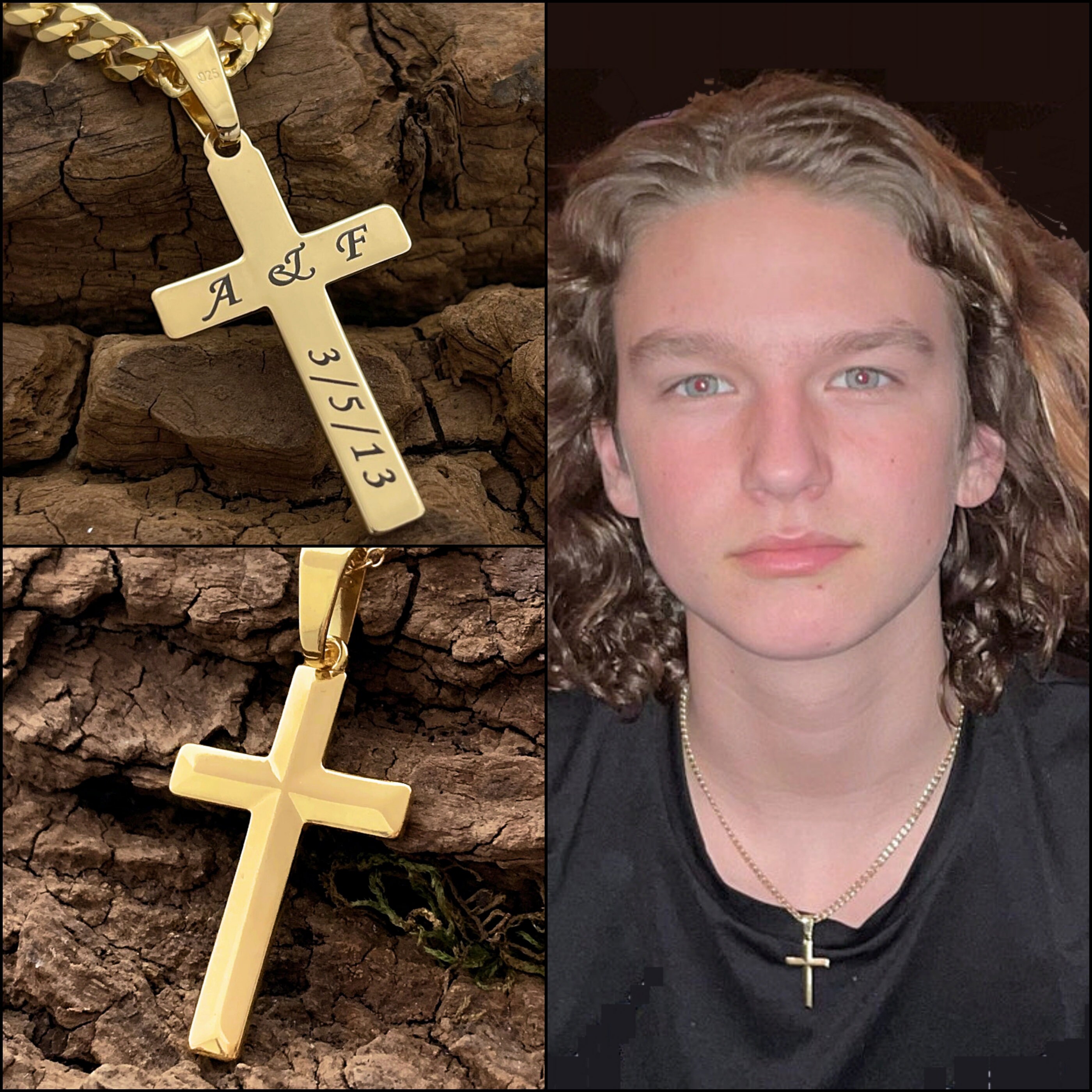 Custom Engraved Gold Cross. Engraved 