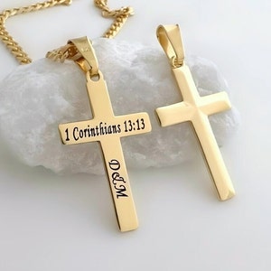 Personalized Gold Cross Necklace. Customized Laser Cross necklace. A micron of gold over sterling Silver no thin gold layer. Women. 5142-