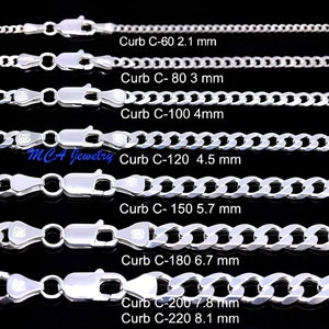 Solid 925 Sterling Silver Curb Chain Necklace Thick Chains For Men 18&quot; to 28&quot; Delicate Chain For women. Chains For Kids Babies 14&quot;15&quot;