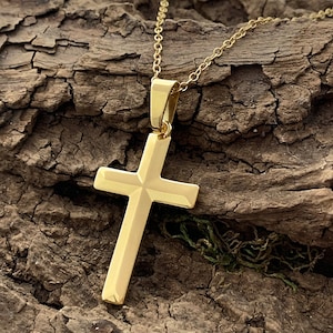 Personalized Gold Cross necklace For women. Customized Initial & Birthstone. Women Gold Cross Classic Gold cross. Choose chain 5142-