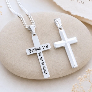 925 Sterling Silver Custom Engraved Cross Necklace Personalized Classic Cross. Select Chain, Men Women. Longer Thick Chain Options. 5142 #