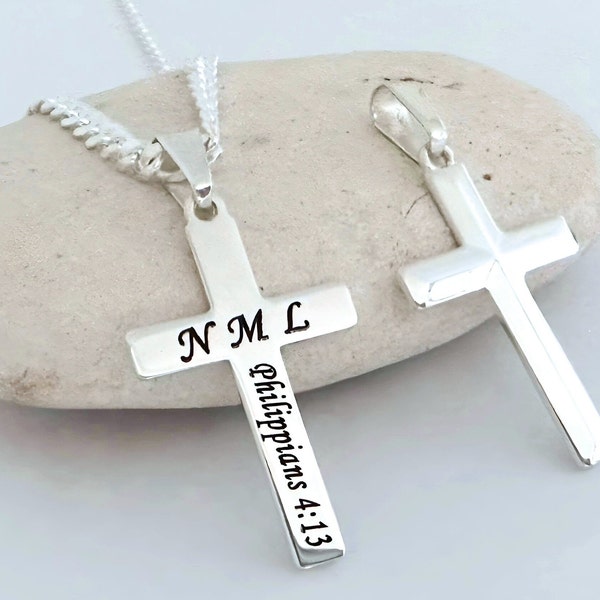 Engraved Cross Necklace. Personalized Cross Hypoallergenic, No Stainless Steel, No Lead pewter, Nickel. Customized Cross Choose chain. 5142-