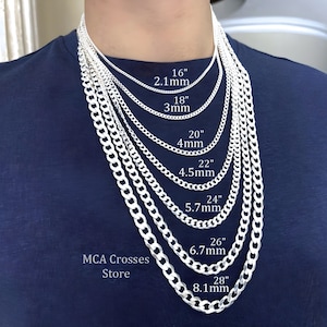 Sterling silver chain Necklace, Choose Silver chain for Mens, Curb/cuban, kids chain, Women Silver chain. Thicker chain available. Contac me