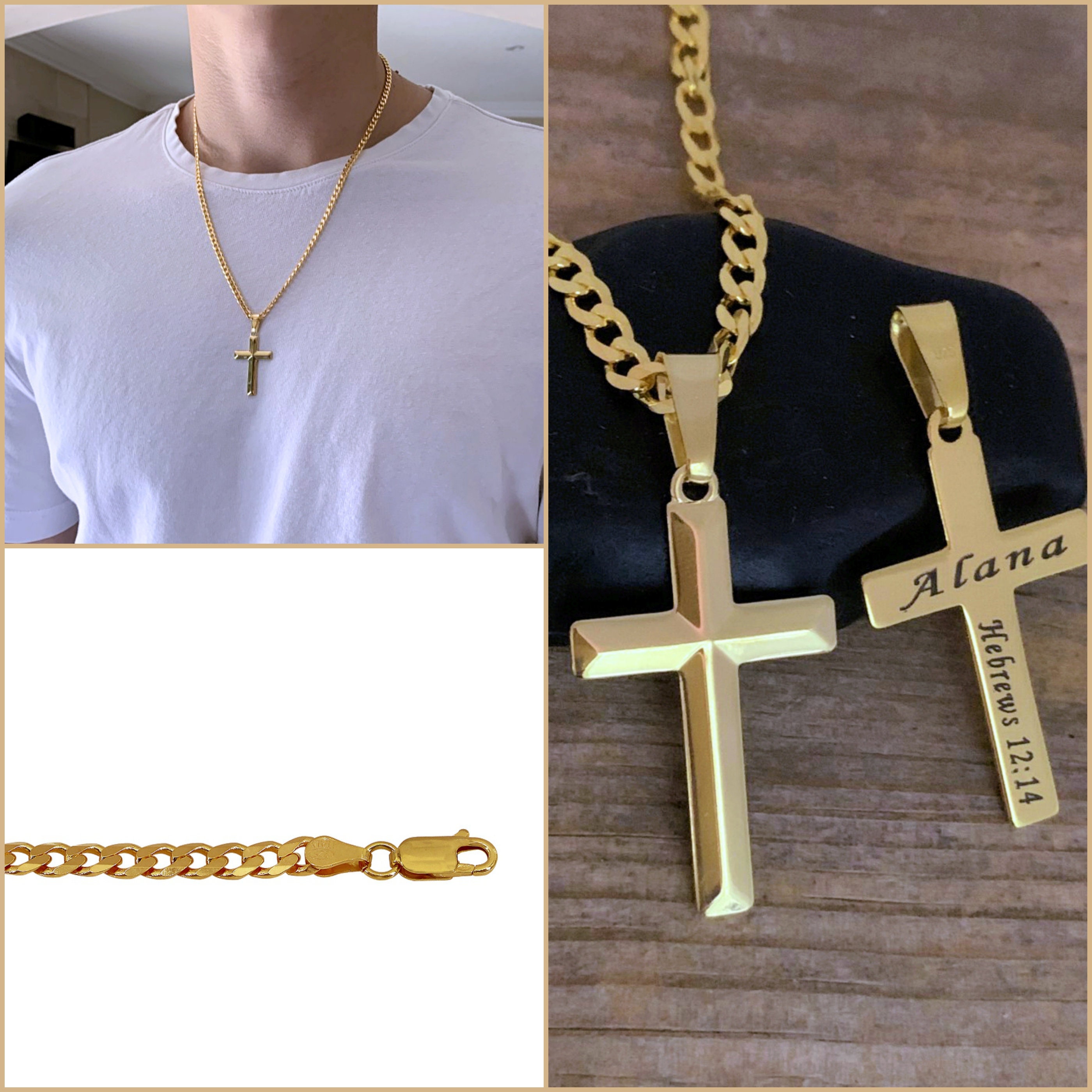14k Gold Cross necklace Man gold Cross necklace. classic Mens Etsy