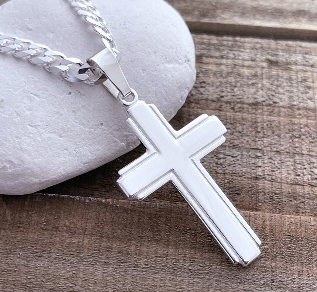 Cross Necklace. Solid 925 Sterling silver Cross necklace. Engraving Not Included. Graduation Gift. UNISEX. 5153