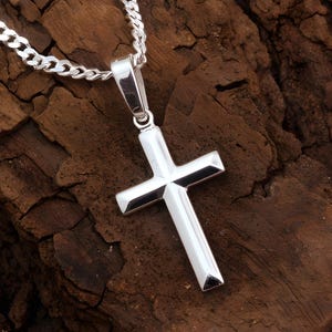 Small Silver Cross Necklace Baptism Cross First Communion Boys Cross for Girls. Choose Italian chain. 5141