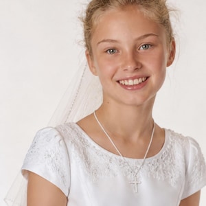 925 Sterling Silver Children's Cross Necklace, First Communion Gifts For Young Boy Or Girl, Classic Cross. Choose chain. 5118