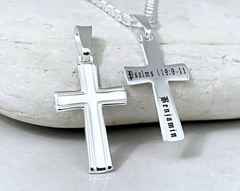 Personalized Cross necklace. 925 Sterling Silver Customized Cross Necklace. Unisex Engraved Silver Cross. Choose Chain 5143