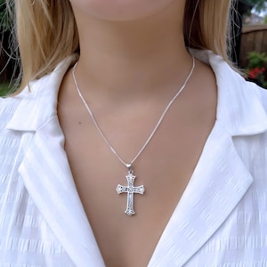 Women Orthodox Cross Necklace. Orthodox Cross Pendant in Sterling silver. Engraving Not Included. Choose chain.