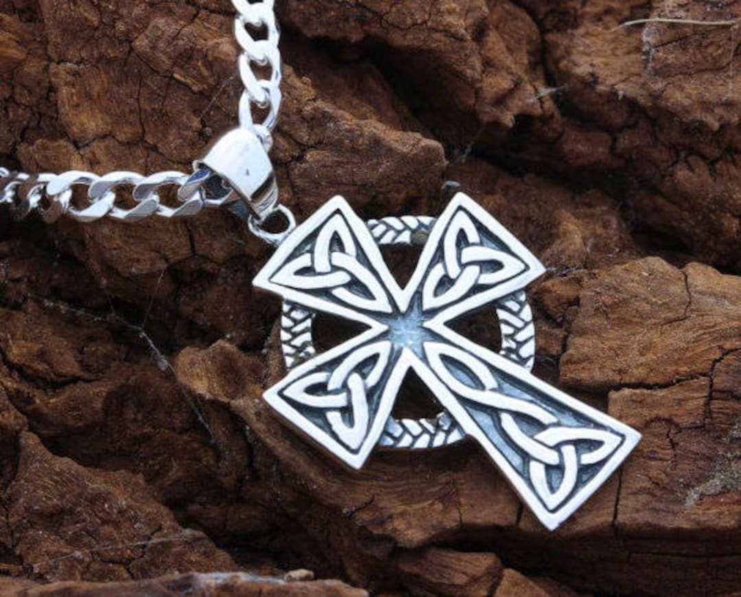 Mens Celtic Cross Necklace, Sterling Silver Mens Irish Cross Jewelry ...