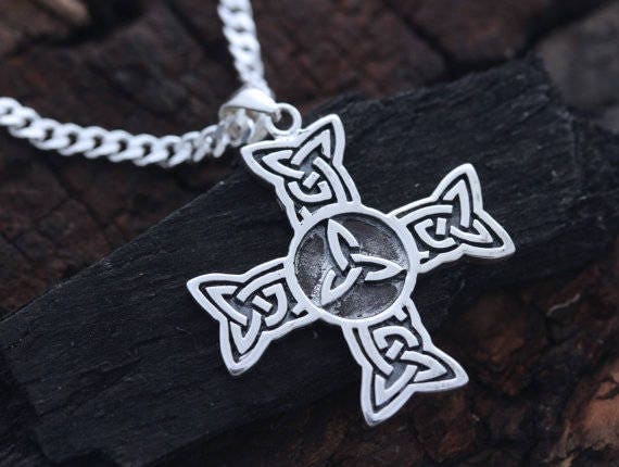 Sterling silver Irish Cross Necklace Triquetra Celtic cross | Etsy