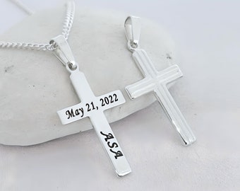 Customized Prom Gift. Engraved Cross necklace for Men. Sterling silver Cross. Customized Cross Necklace. Fathers Day Gift. Choose chain 5152