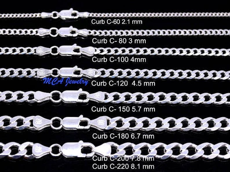 Solid 925 Sterling Silver Curb Chain Necklace Thick Chains For Men 18 to 28 Delicate Chain For women. Chains For Kids Babies 1415 image 2
