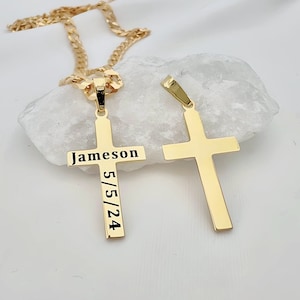 Custom Laser Engraved Gold Cross Necklace. Unisex Gold Cross necklace.  Personalized Cross Necklace Gold. Classic Cross Engraved Cross. 5118