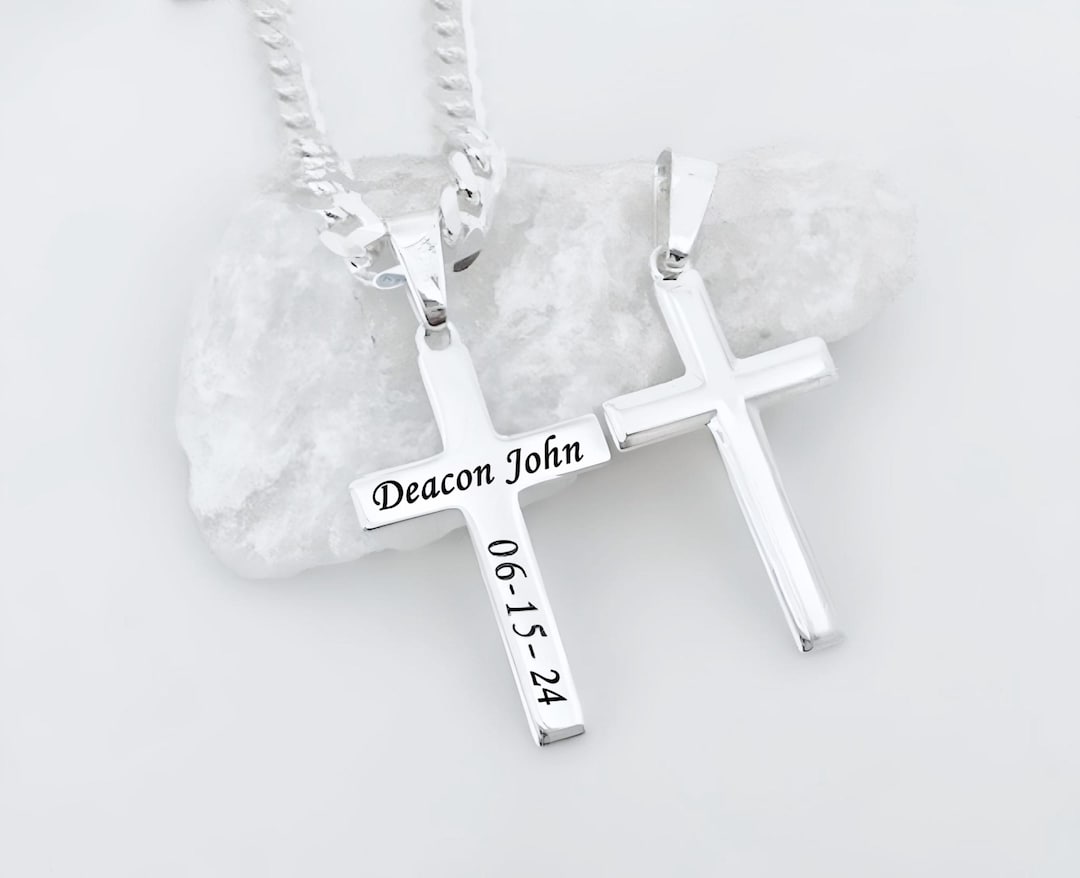 Engraved Cross Laser 925 Sterling Silver Personalized Cross