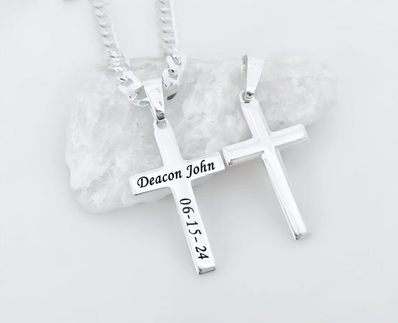 ヴィンテージ！Silver Cross Etching ネックレス② Engraved Cross Laser 925 Sterling Silver Personalized Cross