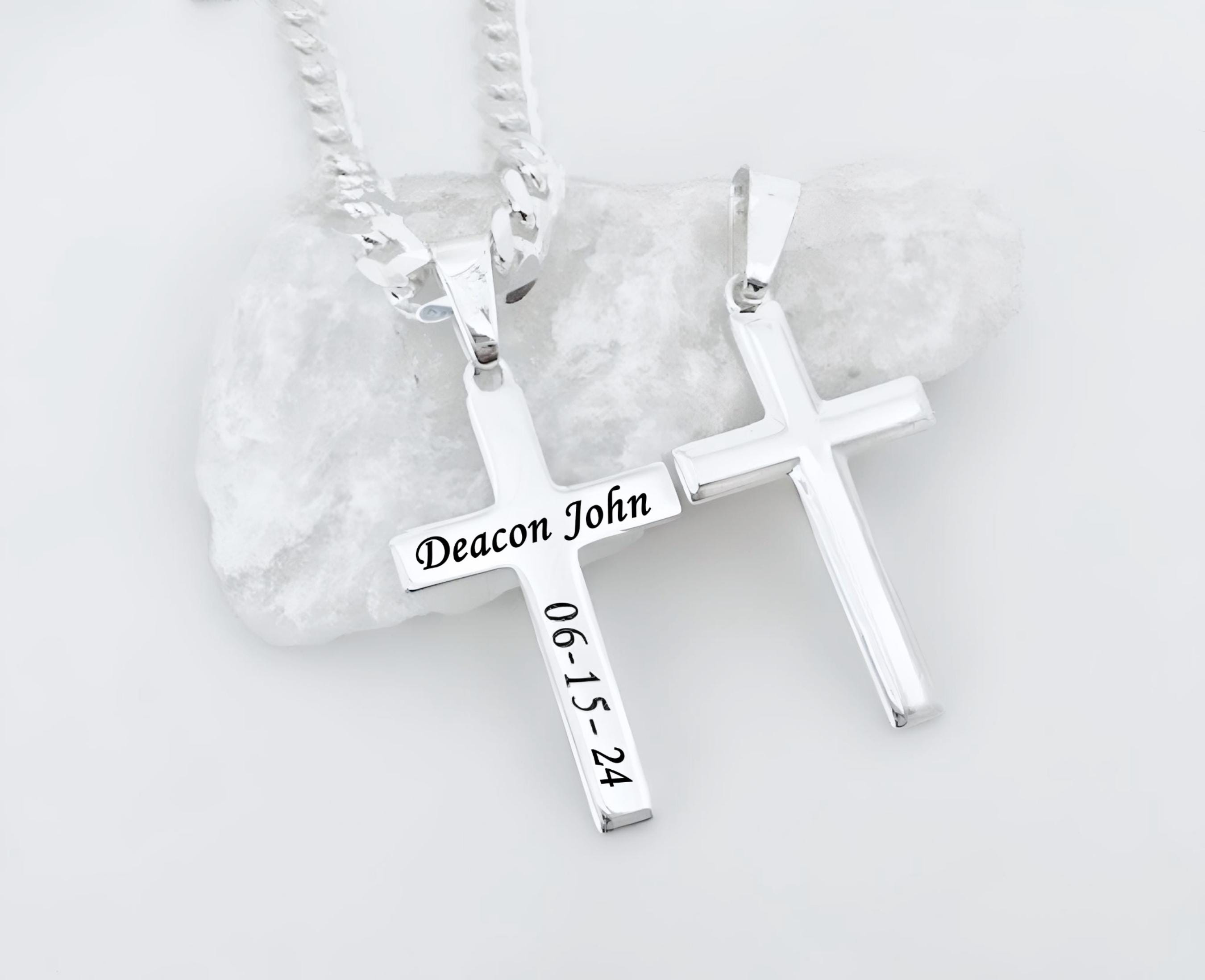 Engraved Cross Laser 925 Sterling Silver Personalized Cross 