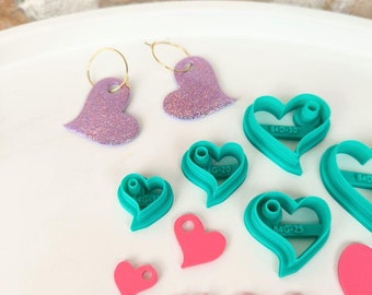 R084G-D Tagliabiscotti a forma di cuore | Tagliabiscotti in polimero | Tagliabiscotti in argilla | Tagliabiscotti in argilla Fimo | Tagliabiscotti in argilla | Stampo per orecchini