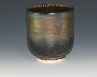Porcelain Tea Bowl, 10 oz ounce Copper metallic & Black, Wine Glass Tumbler / Unique Coffee Mug Cup Handleless, Wheel Thrown yunomi pottery