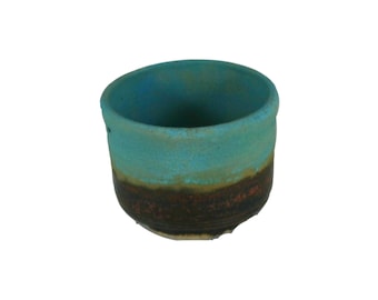 2 ounce oz Teacup, Tea Bowl Sake cup yunomi, Turquoise blue and Copper colors/ Handmade Wheel Thrown ceramic pottery