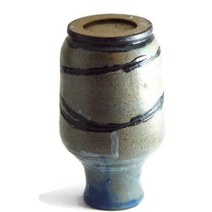 Rustic 6 Inch Tall Vase, Blue with Black and White accents, Happy Trails, Wheel Thrown stoneware pottery ceramic image 3