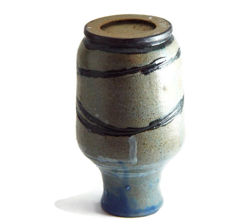 Rustic 6 Inch Tall Vase, Blue with Black and White accents, Happy Trails, Wheel Thrown stoneware pottery ceramic image 3