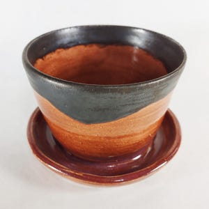 4&quot; Self Draining Succulent Planter Plant Pot Flowerpot, Rust red & Metallic “Mesa Sunset”, built in saucer, drain holes for bottom watering