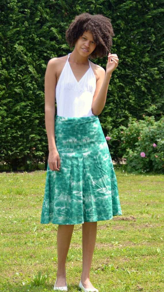 1970s Vintage silk pencil skirt - printed skirt Ma