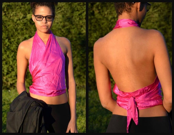 1980s Vintage Silk Halter Top Open Back - Made in… - image 3