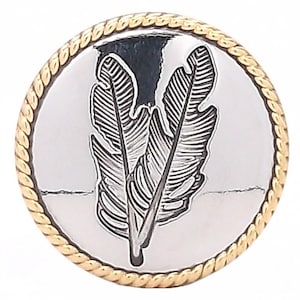 Feather Concho Antique Nickel with Gold Rope Border Screwback 1-1/4&quot; 3655-31