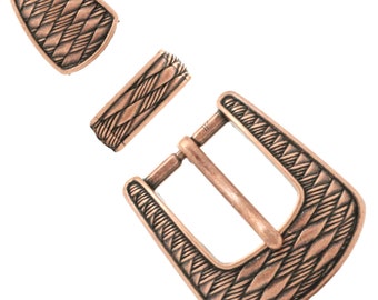 Woven Pattern 3 Piece Buckle Set Antique Copper 1" 7155-10