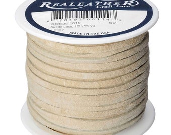 Suede Craft Lace Ivory 1/8" x 25 yds by Realeather Made in USA