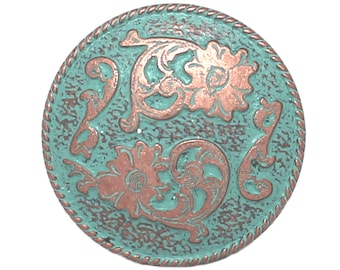 Dual Cactus Flower Antique Patina Screw Back Concho 1" 4663-90